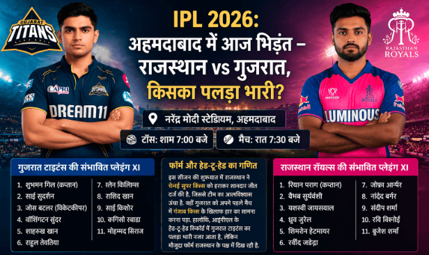 IPL 2026: अहमदाबाद में आज भिड़ंत – राजस्थान vs गुजरात, किसका पलड़ा भारी?