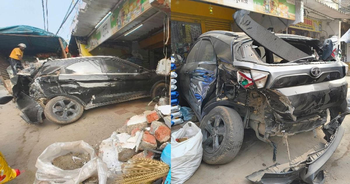 चुटिया मेन रोड पर तेज रफ्तार कार ने खड़ी गाड़ी को मारी टक्कर, चालक फरार
